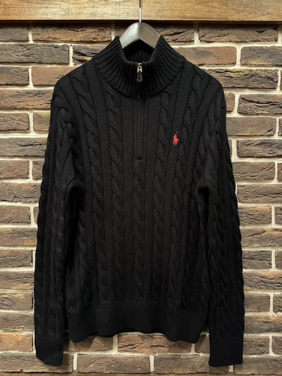 POLO RALPH LAUREN(ラルフローレン)HALF ZIP FISHERMAN SWEATER”BLACK”