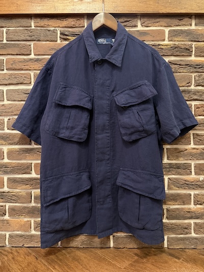 POLO RALPH LAUREN S/S LINEN FATIGUE SHIRTS NAVY