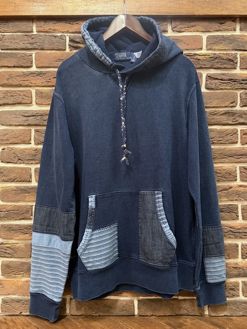 POLO RALPH LAUREN Indigo cotton Patchwork Hoodie POLO RALPH LAUREN インディゴコットンパッチワークパーカー