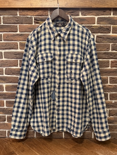 RRL(�_�u���A�[���G��) CHECKED INDIGO COTTON-LINEN WORKSHIRT